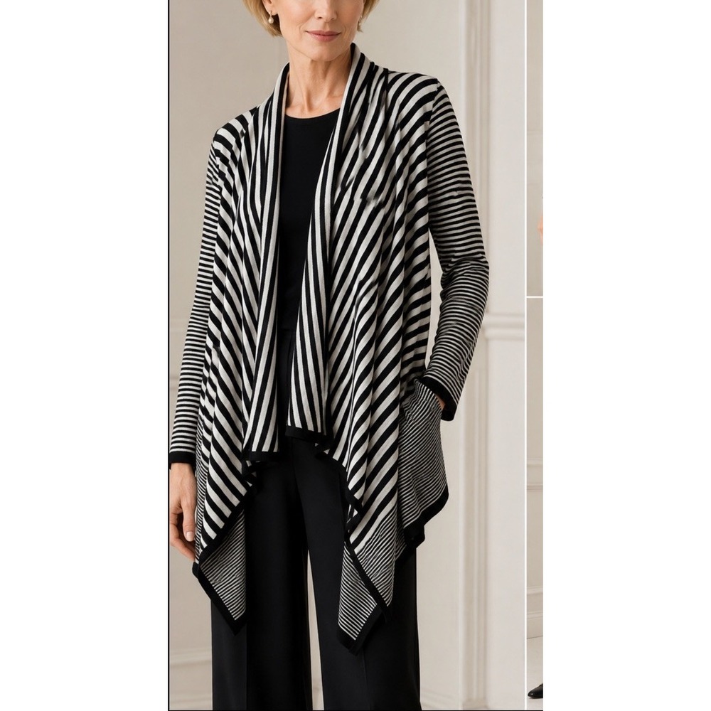 St John 100% Wool Open Front Cardigan Sweater Women's M Waterfall Quiet Luxury